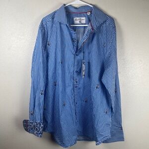 Robert Graham Pit Stop Blue Gingham Pin-Up Girl Shirt 2XL Tailored Fit
